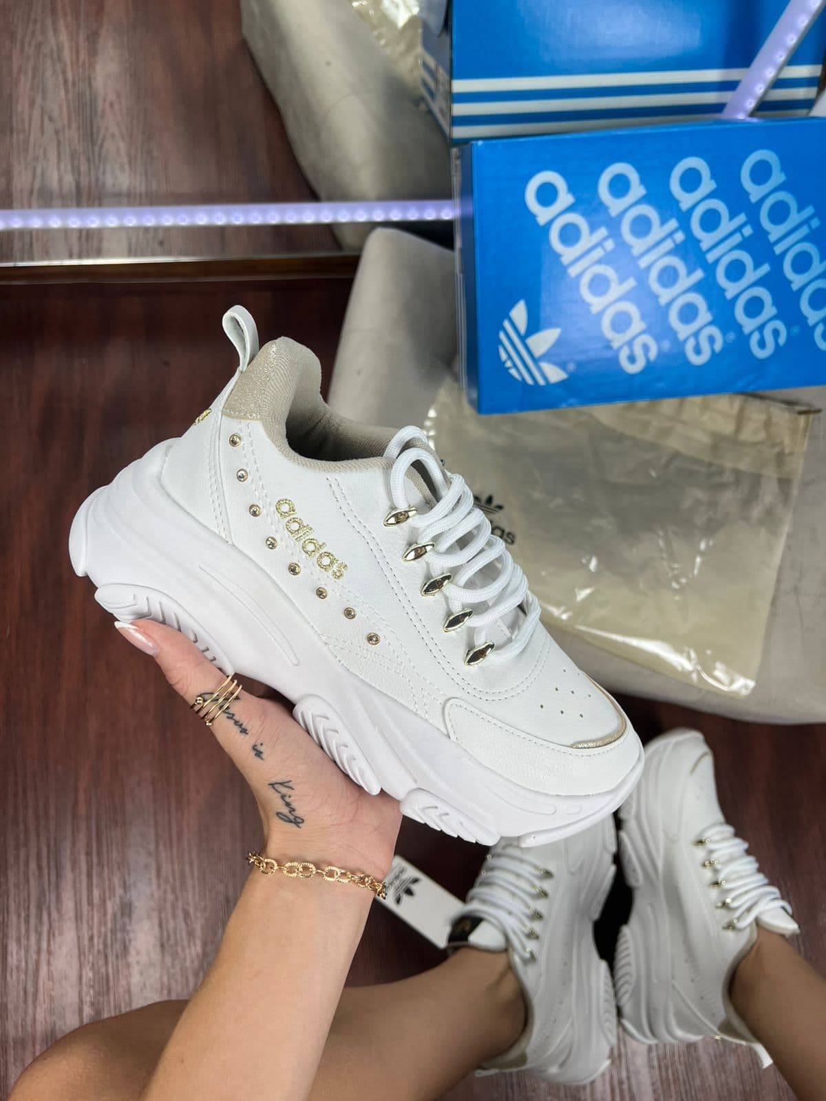 Adidas Plataforma Strass Branco/ouro — foto principal