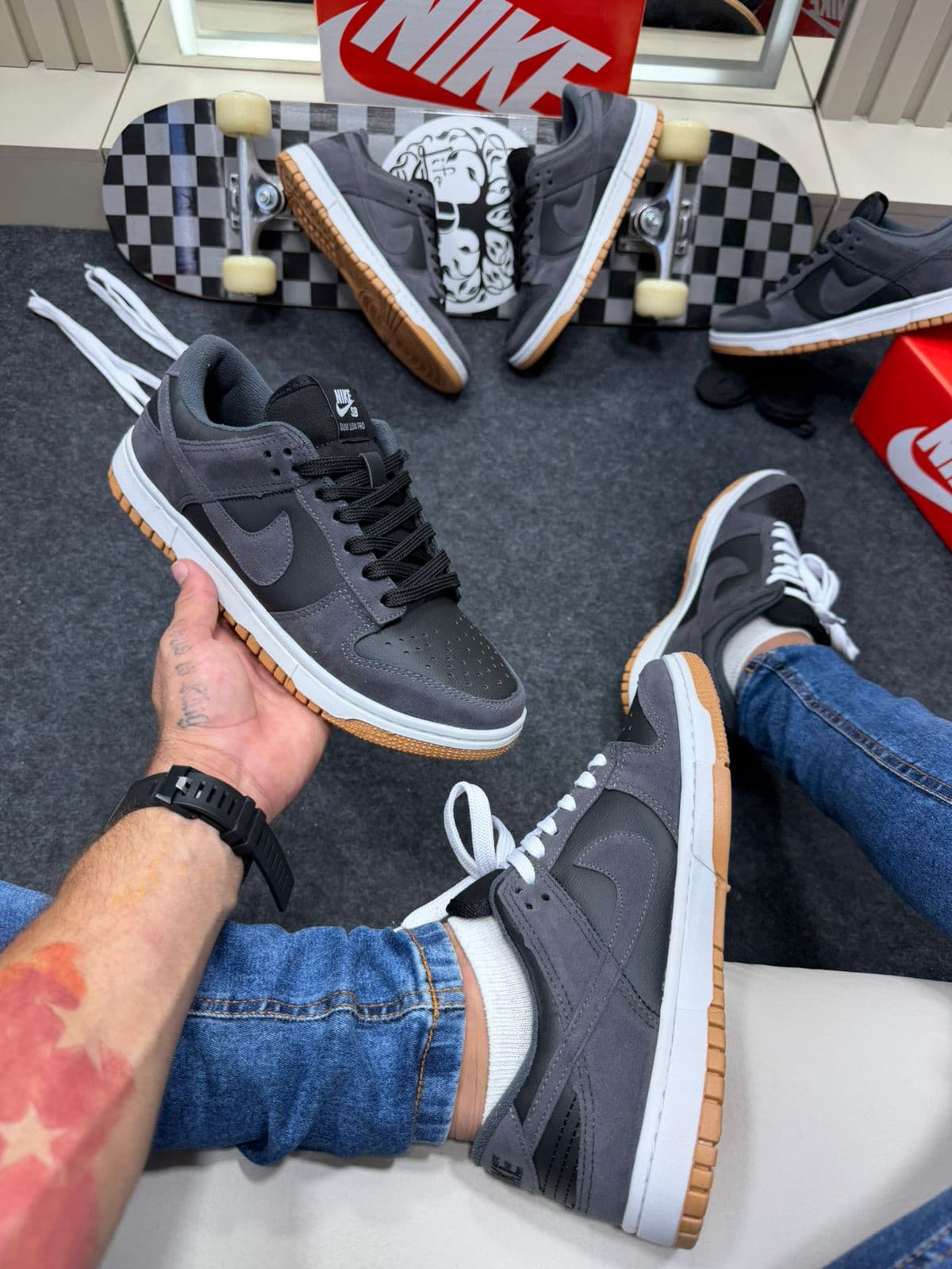 Nike Sb Dunk Low Premium Cinza Camurça — foto principal